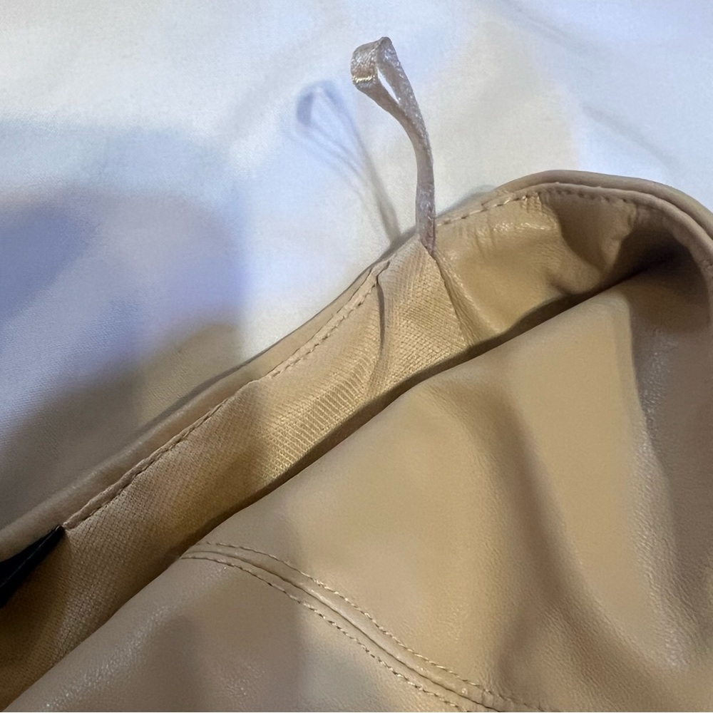 ZARA Faux Leather Strapless Midi Dress Tan Cream Size Med. NWT - Picture 8 of 13